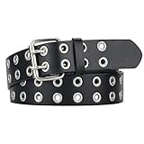 LIURFLNC Schwarz Nietengürtel, Nietengürtel Damen, Doppelloch Ledergürtel Jeansgürtel Studded Belt, Punk Style Cosplay Gürtel Nieten Hip Hop Nietengürtel Herren für Jeans Hosen Gothic Rockwear