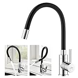 Wasserhahn Küche Schwarz, Auralum Küchenamatur mit Flexibler Auslauf, Hochdruck Armatur Küche 360° Drehbar, Mischbatterie Küche mit Wasserspar Perlator
