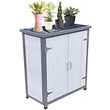 Melko Gartenschrank Weiß/Grau Geräteschrank Gerätehaus Gartenschuppen mit 2 Türen Aufbewahrungsschrank