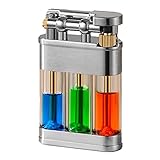 Winddichtes Metall-Kerosin-Feuerzeug mit weicher Flamme, nachfüllbare Feuerzeuge, Butan, wasserdichtes Schleifrad-Feuerzeug for die Sammlung, Geburtstagsgeschenk (Color : Silver)