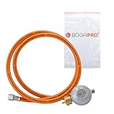 BOGAPRO Set aus Propangasschlauch 100 cm und Gasdruckregler 30 mbar, Druckminderer Gas 1/4' Linksgewinde, Gasschlauch und Druckregler inkl. Polybeutel, Polyvinylchlorid (PVC)