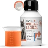 TESTURTEIL SEHR GUT 02/24 ReaVET Lachsöl Katze 250ml - Reich an Omega 3 & 6, Fischöl Hunde hochdosiert I Echte Lebensmittelqualität ohne Zusätze I Frisch abgefüllt in Deutschland