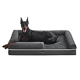 Feandrea Orthopädisches Hundebett, Hundekissen, Hundekorb, weiche Polsterung, Hundesofa, erhöhte Ränder, Bezug abnehmbar und waschbar, 120 x 85 x 20 cm, rutschfeste Unterseite, dunkelgrau PGW078G01