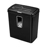 Fellowes Aktenvernichter 6 Blatt Partikelschnitt (P4), Papierschredder für Zuhause und Homeoffice, Powershred FS-6C, Schredder mit 15L Papierkorb, verarbeitet Kreditkarten, Heftklammern, schwarz