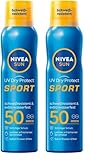 NIVEA SUN UV Dry Protect Sport Sonnenspray LSF 50 (200 ml), 100% transparenter und erfrischender Sonnenschutz, schweißresistente & extra wasserfeste Sonnencreme mit LSF 50 (Packung mit 2)