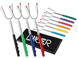 DIKER Grillspieße Edelstahl Marshmallow, Stockbrot Stöcke Roasting Sticks Schaschlikspieße, Lagerfeuerspieße, Grillstab, Grillbesteck Set für Camping Grill (Zehn Farben, Edelstahl)