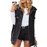 Damen Jeansweste Ärmellose Jeansjacke Vintage Single Breasted Denim Weste Vest Frühling Cardigan Top Beiläufige Vintage Gewaschene Jacke Weste Outwear(S-Schwarz)