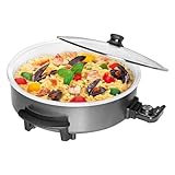Clatronic® Partypfanne | Multifunktionspfanne zum Kochen, Braten und mehr | Keramikbeschichteter Bräter mit Deckel | Elektrischer Topf mit Thermostat | PP 3570 C