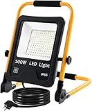 UISEBRT LED Baustrahler 100W Warmweiß inkl. Standgestell und Netzkabel - LED Fluter Arbeitsscheinwerfer Wasserdicht IP66 für Innen-und Außenbereich - Garage, Garten, Sportplatz, Baustelle