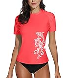 BesserBay Damen UV Schutz Shirt Kurzarm Badeshirt Urlaub Surf Shirt UV Sonnenschutz Badekleidung Coral M