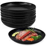EAAGHK Schwarze Kunststoff teller Set 12 Stück 22.5 cm, PP Dessertteller Unzerbrechlich Leicht Wiederverwendbar Teller Salatteller Nudelschalen für Hochzeiten Geburtstage Camping Grillpartys Partys