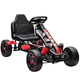 AIYAPLAY Gokart Tretauto mit Handbremse, Automatisches Kupplungssystem, Vor- und Rückwärtsgang, Tretfahrzeug mit rutschfest Eva-Räder Kinderfahrzeug Pedal-Gokart für Kinder 3-6 Jahren Rot