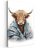 MuchoWow© Leinwand Bilder 40x60 cm Wanddeko Wohnzimmer Aesthetic Room Decor Deko Zimmer Wandbilder Modern Fotogeschenke Schottische Hochlandrind - Kuh - Highland Cow - Decke - Weiß