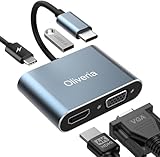 Oliveria USB C zu HDMI VGA Adapter, 4K@30Hz 4 in 1 USB C Multiport Adapter Thunderbolt 3 auf HDMI VGA,PD 100W Ladeanschluss, USB 3.0 Anschluss MacBook/MacBook Pro/Air, Chromebook, Dell, HDTV, Galaxy