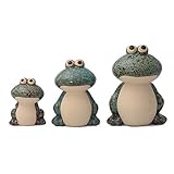Dekofiguren Set aus Keramik - Tierfiguren für Innen und Außen - Deko-Artikel für Wohnung & Garten - Tier Gartendeko Wohnzimmerdeko (Frosch 3er Set Grün)