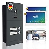 Mathfel 2-Draht IP Video-Türsprechanlage mit Türöffner – Full-HD Kamera, 10' Monitor & App-Steuerung – Smarte Video-Türklingel mit Gegensprechanlage (Anthrazit, 2 Klingeltaster)