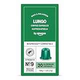 by Amazon Lungo Aluminium-Kaffeekapseln, kompatibel mit Nespresso, mittelgeröstet, 20 Stück – Rainforest Alliance zertifiziert