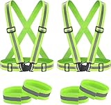 2 Stück Reflective Vest mit 2 reflektierende Armbänder, High-Vis reflektierende Warnweste Reflektorweste Reflektierende Sicherheitsweste Einstellbar, Leicht Elastisch Laufweste für Laufen, Fahrrad