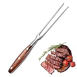 Fleischgabel,30cm Edelstahl-Fleischgabels mit Holzgriff,Fleischgabel Edelstahl,für Steaks,Braten,Brathähnchen & Gemüse - Rostfreier Bratengabel mit langer Zinken zum Wenden und Fixieren
