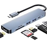 USB c hub, Multi Port USB C Adapter für MacBook Pro, 6 in 1 USB C zu HDMI Hub, kompatibel mit USB C Laptops und Anderen Typ-C Geräten (4K HDMI USB3.0 USB2.0 SD/TF-Kartenleser 87W PD)