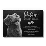 CHRISCK design Grabplatte Hund und Katze aus Schiefer mit Gravur & Foto - Wetterfester Gravurschutz! - Katzen & Hunde Gedenkstein mit Bild & Motiven - Grabstein Tiergrabstein draußen 30x20 cm