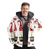 Ski Jacken Kinder Softshelljac Herren-Herbst- und Winter-Weihnachtsdruck, schlichter Plus-Samt-Fleece-Hoodie mit Kapuze, dicker Mantel, Jacke, Tops Mantel Herren Winter Senfgelb (White, XXXL)