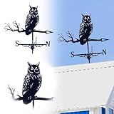 2026 Wetterfahne Schmiedeeisen mit Eulenmotiv, Dekoration für den Garten oder den (Black, 32cm)