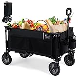 TIMBER RIDGE XXL Bollerwagen Faltbar Transportwagen mit Seitentasche Getränkehalter verstellbarem Griff, Gartenwagen für Alle Gelände, Draussen Camping Einkaufen