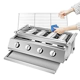 Gasgrill Tragbarer Tischgrill Edelstahl Patio Garten Grill mit 4 Brennern für Garten, Balkon und Camping Edelstahl-Grillrost, FlüSsiggas-Betrieb Inklusive Ablagefach