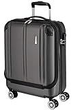 Travelite 4-Rad Handgepäck Koffer mit Vortasche erfüllt IATA Bordgepäckmaß, Gepäck Serie CITY: Robuster Hartschalen Trolley mit kratzfester Oberfläche, 073046-04, 55 cm, 40 Liter, anthrazit (grau)