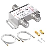 Justech SAT-Verteiler 2-Fach Splitter 2-Wege Verteiler TV Radio F-Stecker Adapter TV Fernseh Adapter mit 2x 1.5m Kabel + 1x F Stecker auf Koax Stecker + 1x F Buchse auf Koax Kupplung