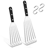Joyfair Pfannenwender Edelstahl, 2 Stück Hitzebeständiger Grillspachtel Set, Fischwender für Küche, Braten, Wenden, Bratenwender Metall als Geschenk Geeignet, Vernieteter Griff & Spülmaschinenfest