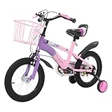 HUOMMGS Kinderfahrrad 14 Zoll Upgraded Kinderfahrrad mit Stützrädern und Korb Höhenverstellbar Kinder Fahrrad für ab 3-6 Jahre Mädchenfahrrad Jugend Fahrrad für Jungen & Mädchen (Lila)