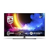 Philips 55OLED856 55 Zoll 4K UHD OLED Android TV, 4K Smart TV mit Ambilight, HDR-Bild, Dolby Vision und Atmos Sound, kompatibel mit Google Assistant und Alexa, Hellsilberner Rahmen