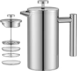 Wrobic 12oz französische Presse, Edelstahl-Kaffeepresse 350ml, Groenenberg French Press aus Edelstahl (silver, 350ml)