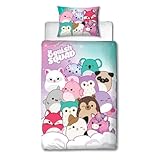 Character World Squishmallows Offizielles Lizenzprodukt, helles Design, Einzelbettwäsche-Set, wendbar, 2-seitig, Squish Squad Bettwäsche inklusive passendem Kissenbezug, perfekt für Kinderzimmer,