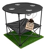 BigDean Campingtisch faltbar 4 Getränkehalter 2fache Ablage Camping Tisch Campingtisch klein inkl. Tragetasche
