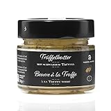 Edle Trüffelbutter mit echtem schwarzem Trüffel. Luxuriöse Delikatesse zum Verfeinern von Speisen, Saucen oder einfach pur. 70g im Schraubglas zum Verwöhnen