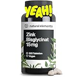 natural elements Zink 15mg – 365 Tabletten – gut verträgliches Zinkbisglycinat (Zink-Chelat) – vegan, hochdosiert, ohne unnötige Zusätze – in Deutschland produziert & laborgeprüft