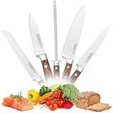 ZOLMER® Messerset X5 – Profi Allzweckmesser, Brotmesser, Kochmesser, Gemüsemesser & Wetzstahl – Scharfe Küchenmesser aus Deutschem Edelstahl mit Pakka Holz Griff – Premium Qualität für den Haushalt