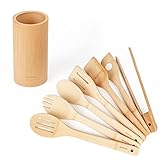 Naturoom Küchenutensilien-Set mit 8 Stück, 30,5 cm Bambusholz-Kochlöffel und Spatel-Werkzeuge, perfekt für antihaftbeschichtetes Kochgeschirr (Bambus, 30,5 cm)