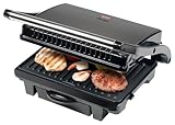 Bestron Panini Grill Titan, Kontaktgrill, 25 x 17,5 cm Grillfläche, Antihaftbeschichtung, Herausnehmbare Grillplatten, Flexibler Deckel, Fettauffangschale, ASW113TG