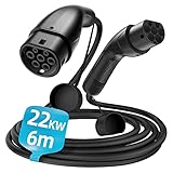 ShockFlo Typ 2 Ladekabel für EV, 22kW 32A 6m 3-Phasen Elektroauto-Ladekabel mit Tasche, Typ 2 zu Typ 2 PHEV Ladekabel Stecker, IP54 Wasserdicht