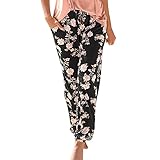 Damen Pant Lange Haremshose Schlupfhose Boho Strandhose Leicht Freizeithose Loose Sommerhose Frauen Hose mit Taschen Straight Bein Hose Sommerhose Stoffhose Jogginghose Yogahose