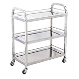 SdaryWare 3-lagiger Teewagen-Servierwagen aus Edelstahl, rollender Lagerwagen mit Universalrädern für Esszimmer, Küche, Hotel und Restaurant – mobiler Lagerwagen