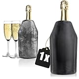 com-four® Flaschenkühler für unterwegs - Sektkühler Manschette mit Gummiband - Kühlmanschette für Sekt, Wein, Bier und Softdrinks (01 Stück - schwarz)