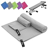 Mikrofaser Handtuch 2er Set | 180x60cm Groß Badetuch + 80x40cm Klein Hand Gesichtshandtuch | Schnelltrocknend Mikrofaser Handtücher, Sporthandtuch Fitnessstudio für Fitness Strand Gym(Grau)