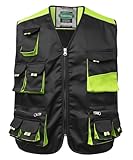 Yukirtiq Herren Arbeitsweste Montageweste Handwerker Weste mit mehreren Taschen Ärmellos Arbeitsjacke Arbeitskleidung Outdoor Weste Funktionsweste Arbeitswesten, Schwarz, XXL