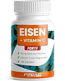 Eisentabletten hochdosiert 180x mit 40 mg Eisen + Vitamin C (40 mg) aus Hagebutten - EISEN + Vitamin C FORTE mit bioverfügbarem Eisen aus hochwertigem Eisenbisglycinat - laborgeprüft mit Zertifikat