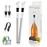 Weinkühler Set, 2 Kühlstäben +2 Ausgießer +2 Flaschenverschluss +1 Folienschneider, Edelstahl Weinkühler Stab, Ideales Weinzubehör für jede Flaschengröße + Dekanter und Flaschenverschluss